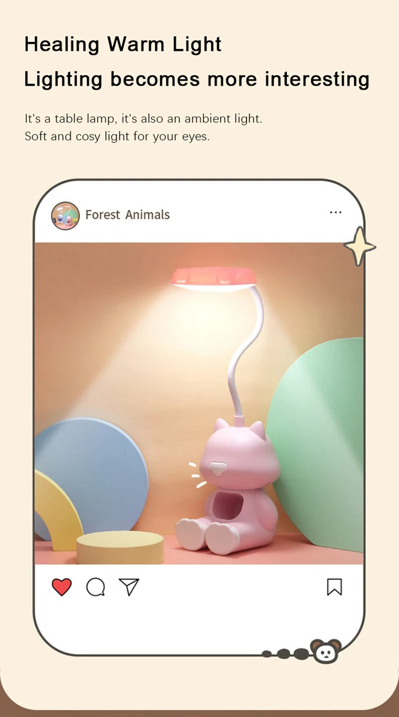Creative Cute Cat Flexible Led Study Desk Lamp with Phone Holder