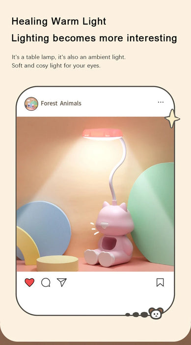 Creative Cute Cat Flexible Led Study Desk Lamp with Phone Holder